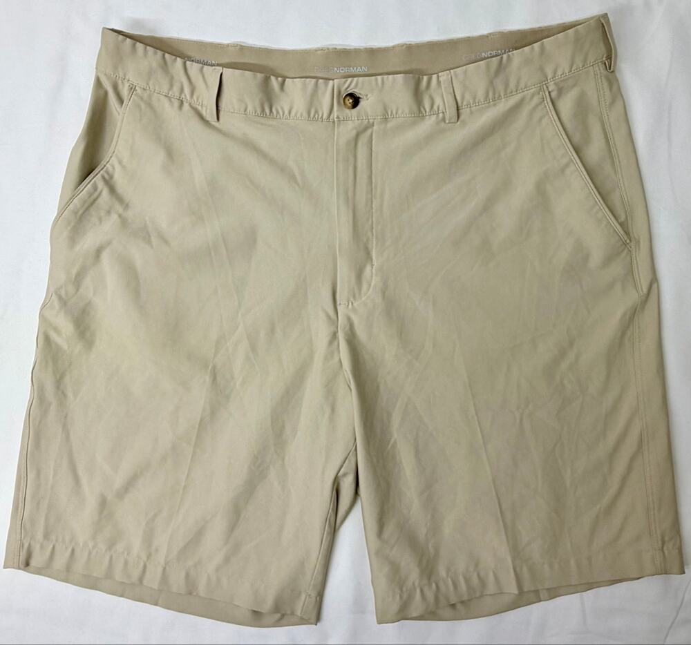 Greg Norman Golf Shorts Men’s 40 Khaki Performance Stretch Flat Front Casual